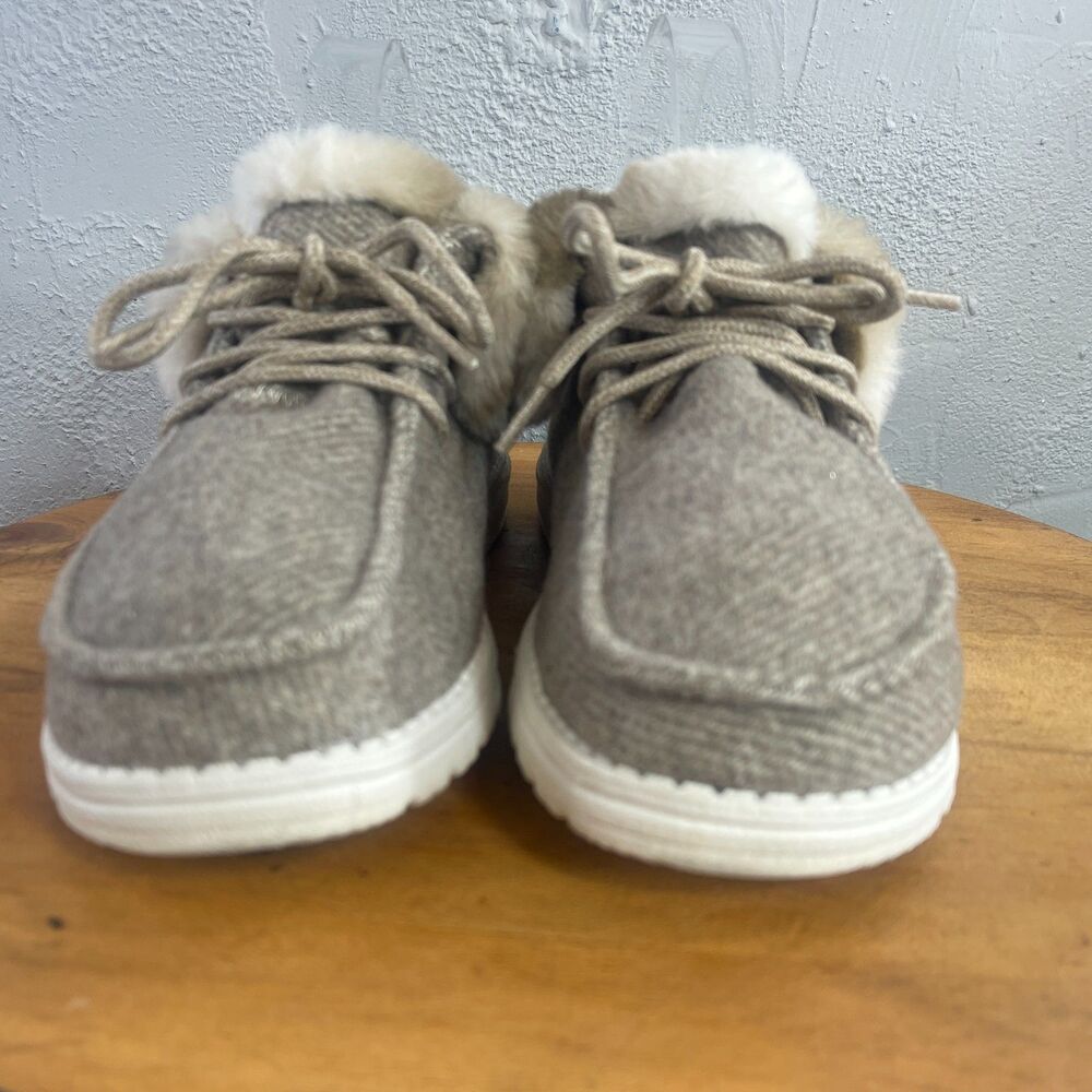 Hey Dude Britt Booties Womens 7 Coffee Dye Faux Fur Lined Cozy Moc Toe Warm - Picture 2 of 13
